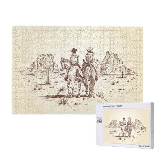 Rateoe Two Cowboys Riding Horses In The Desert Pattern Wooden Picture Puzzle ,1000 Piece Jigsaw Puzzle ,Family Fun Puzzle, Home Dcor Puzzle, Gift Puzzle(Horizontal style)