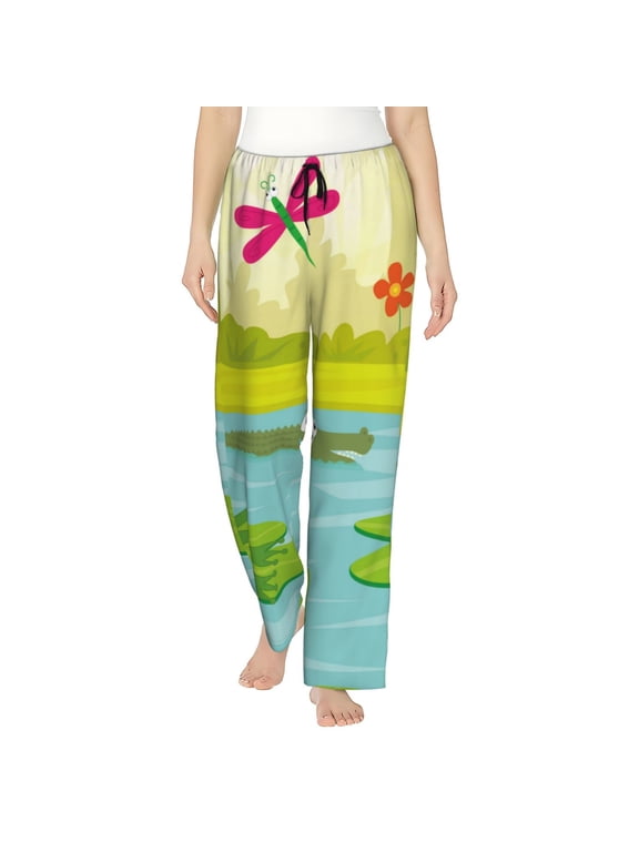 Two Frogs Are Sitting On Water Lilies Pattern Women’s Ultra-Soft Comfy Pajama Lounge Pants Sleepwear,Comfortable Lounge Wear,lightweight Pajamas, Casual Home Wear-Medium