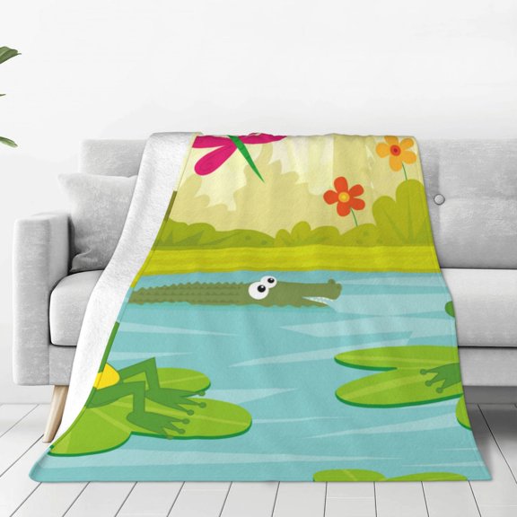 Rateoe Two Frogs Are Sitting On Water Lilies Print Fuzzy Fleece Throw Blanket Extra Large,Super Soft,Fluffy and Warm Blankets for Couch,Bed,All Season Use (60"x50")