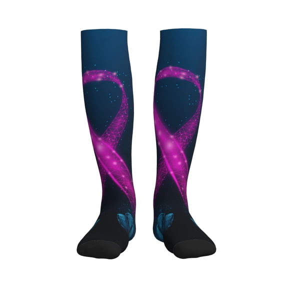 Rateoe Two Human Hands are Holds Ribbon Awareness Compression Socks for Women and Men 20-30mmHg-Circulation Support Socks Knee High Nurse Pregnant Running Medical and Travel Athletic