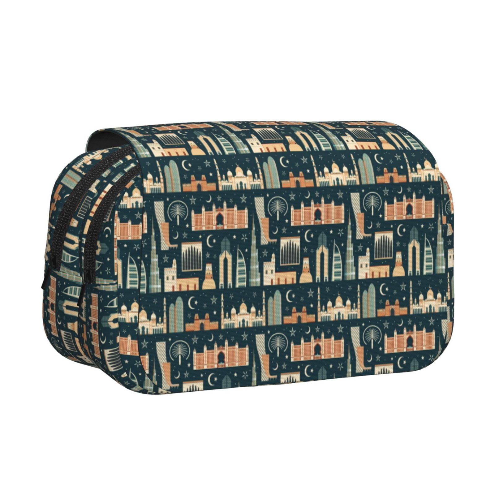 Rateoe UAE Travel1 1 Pattern Double Clamshell Pen Case, Storage Organizer with Two Zipper Compartments– Holds Up to 50 Pencils & Pens