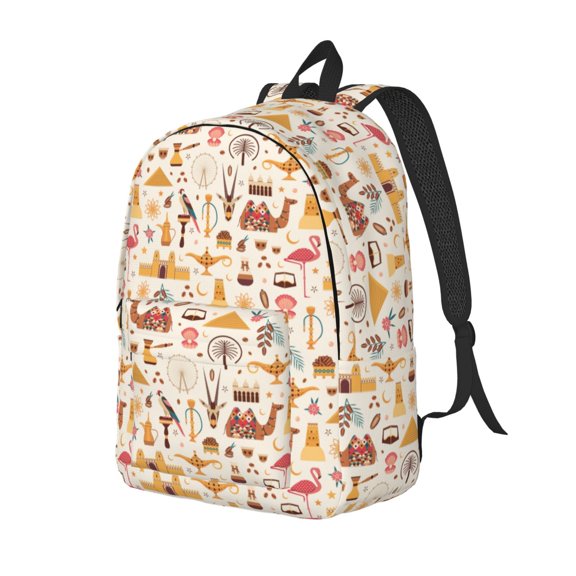 Rateoe UAE Travel1 Pattern Durable Canvas Backpack for Men & Women – Stylish & Lightweight – Adjustable Straps, Multiple Pockets – Fits 15-17 Inch LaptopsMedium