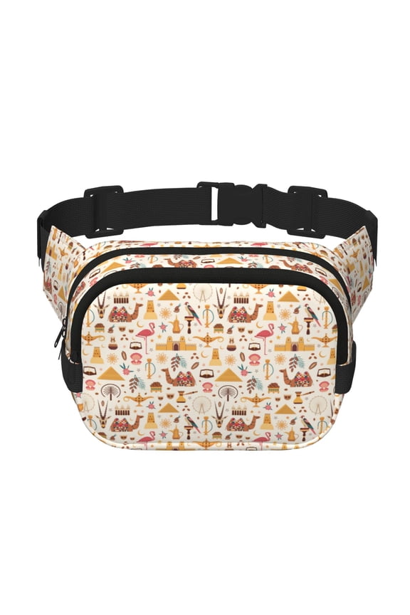 UAE Travel1 Print Fanny Pack Belt Bag for Women and Men, Square Double-Layer Waterproof Waist Pack with Adjustable Strap for Hiking, Jogging, Cycling