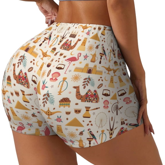 Rateoe UAE Travel1 Printed Power Workout Shorts for Women Tummy Control Squat Proof Ribbed Thick Seamless Scrunch Active Short-XX-Large