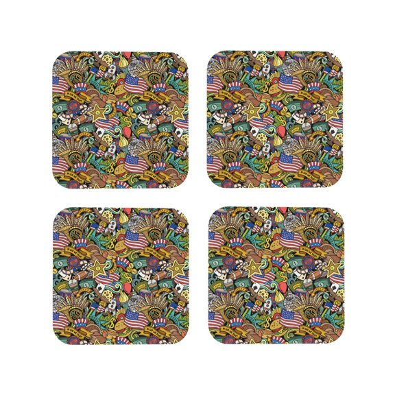 Rateoe USA 1 Drawing Drink Coasters Set of 4 Leather Coasters Spill Protection for Table Desk,Durable and Non Slip Leather Coaster ,4 Inches Drink Mats-Square
