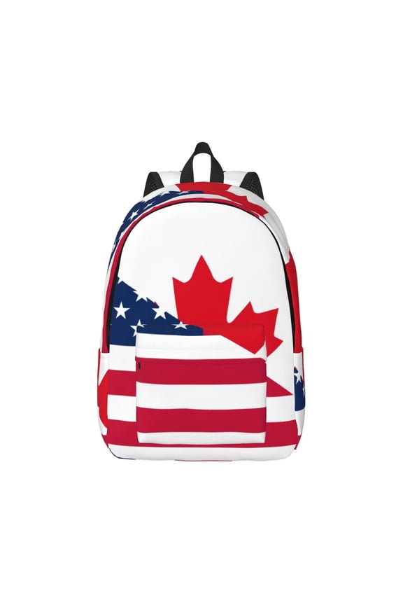 USA Canada Flag Pattern Canvas College Laptop Backpack,Travel Daypack,Durable Rucksack Travel Notebook Bag School Backpack Book Bag for Men Women-Small