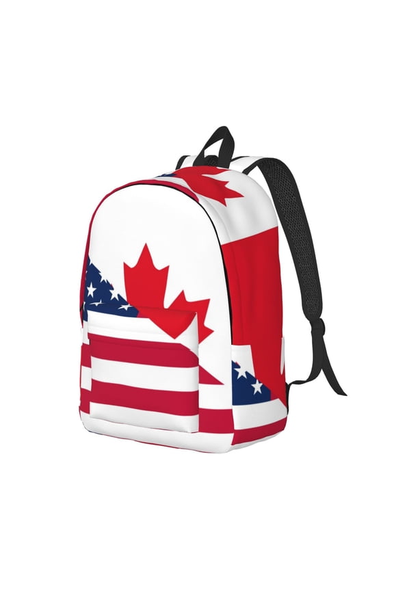 USA Canada Flag Pattern Durable Canvas Backpack for Men & Women – Stylish & Lightweight – Adjustable Straps, Multiple Pockets – Fits 15-17 Inch LaptopsSmall