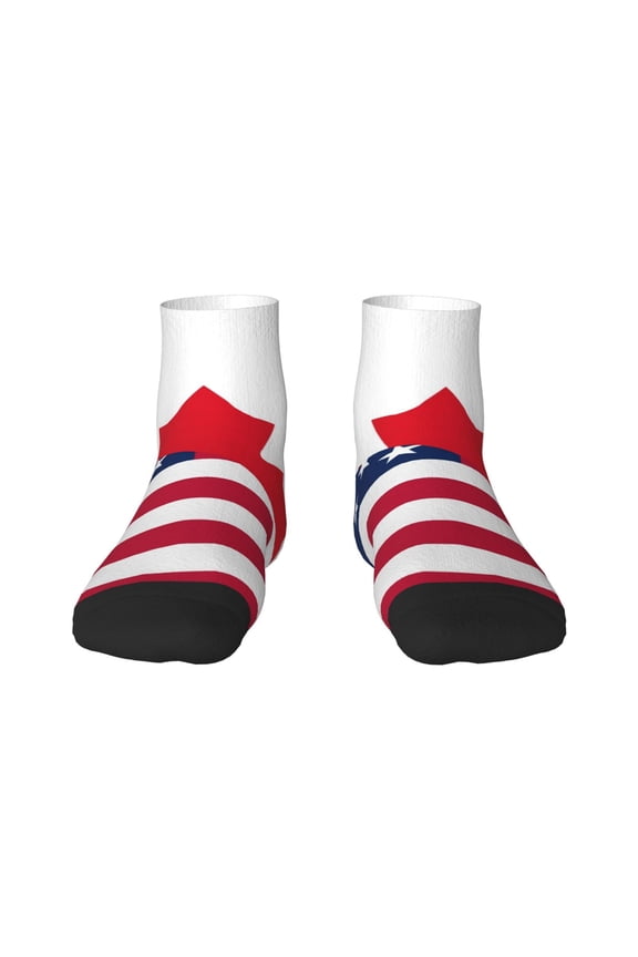 USA Canada Flag Pattern Quarter Crew Socks,Toe Seamed Ankle Socks,Cotton Cushioned Breathable Athletic Crew Sports Socks