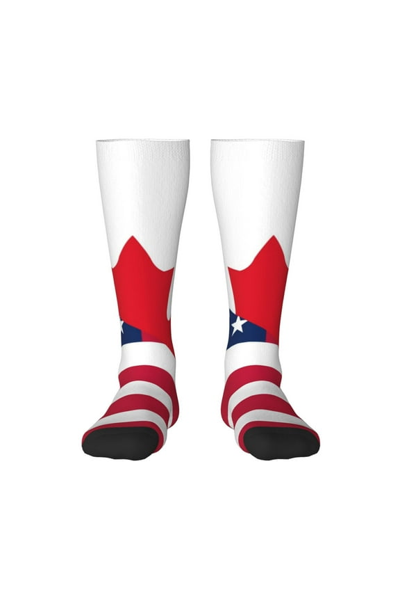 USA Canada Flag Pattern Women’s Knee High Crew Socks,Trouser Socks Comfortable, Breathable, Moisture-Wicking and Soft