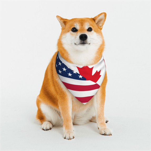 Rateoe USA Canada Flag Print Pet Scarf for Dogs and Cats – Stylish Reflective Design, Breathable & Durable Pet Bandana with Quick-Release Buckle-Small