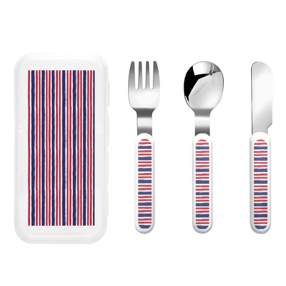 Rateoe USA Colors Stripes for Stainless Steel Kids Silverware Set - Child and Toddler Safe Flatware - Children's Knife, Fork And Spoon Set