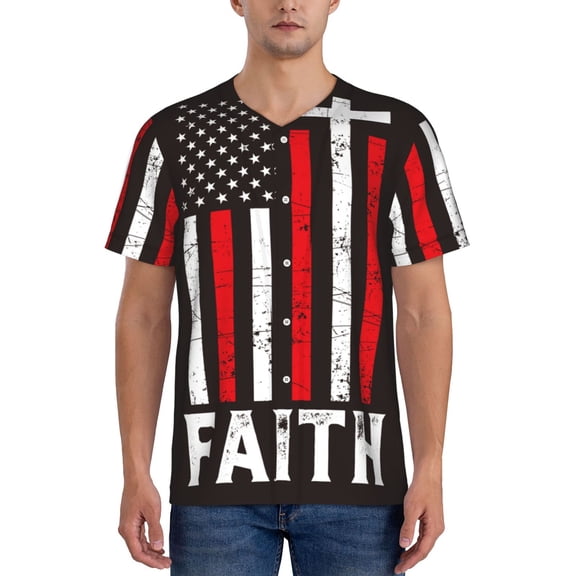 Rateoe USA Flag Cross Pattern Men’s Baseball Short Sleeve Polo Shirt, Midweight Men's Shirt Golf Shirt Polo Shirts Quick Dry Short-Large