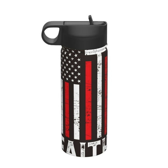 Rateoe USA Flag Cross Printed 18oz Sports Insulated Water Bottle, Double-Walled Stainless Steel Kettle with Leak-Proof Straw Lid, Portable & BPA-Free for Outdoor, Gym, Camping, and Travel