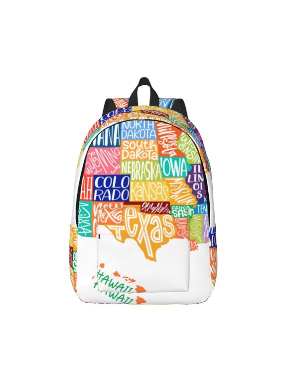 USA MAP Pattern Canvas College Laptop Backpack,Travel Daypack,Durable Rucksack Travel Notebook Bag School Backpack Book Bag for Men Women-Small