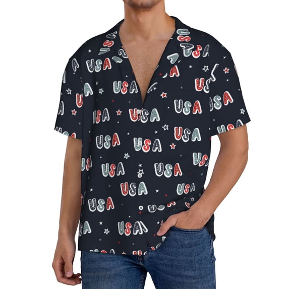 Rateoe USA Print Mens Front Pocket Hawaiian Shirts Casual Shirts Short Sleeve Button Down Beach Tropical Shirts-Small