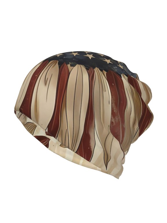 USA Sunflower Flag Cotton Slouchy Beanie Hat for Men/Women,Lightweight Oversize Large Thin Skull Cap Night Sleeping Cap