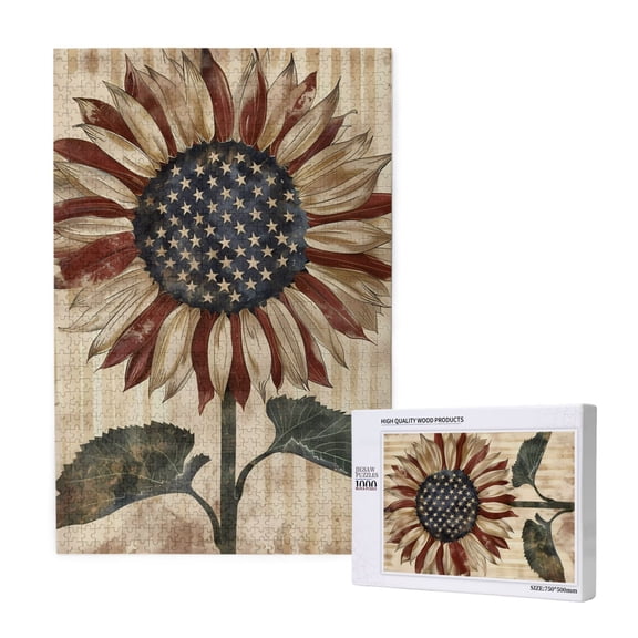 Rateoe USA Sunflower Flag Pattern Wooden Picture Puzzle ,1000 Piece Jigsaw Puzzle ,Family Fun Puzzle, Home Dcor Puzzle, Gift Puzzle(Vertical style)