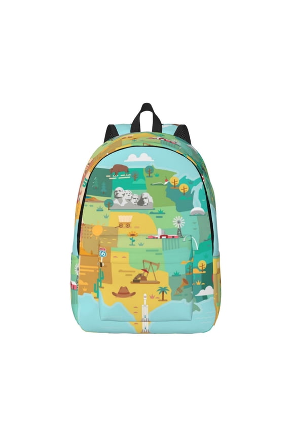 USA Tourist Map Pattern Canvas College Laptop Backpack,Travel Daypack,Durable Rucksack Travel Notebook Bag School Backpack Book Bag for Men Women-Medium