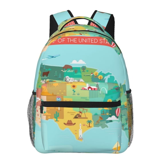 Rateoe USA Tourist Map Pattern Casual Backpack for School, Work, Travel Adjustable Straps, Multiple Compartments Ergonomic Design, Fits Laptops and Tablets