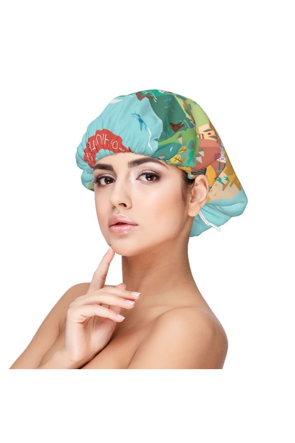 USA Tourist Map Pattern Silk Satin Hair Bonnet for Sleeping, Adjustable Sleep Cap Turban for Women , Curly Straight Hair Long Large Braid