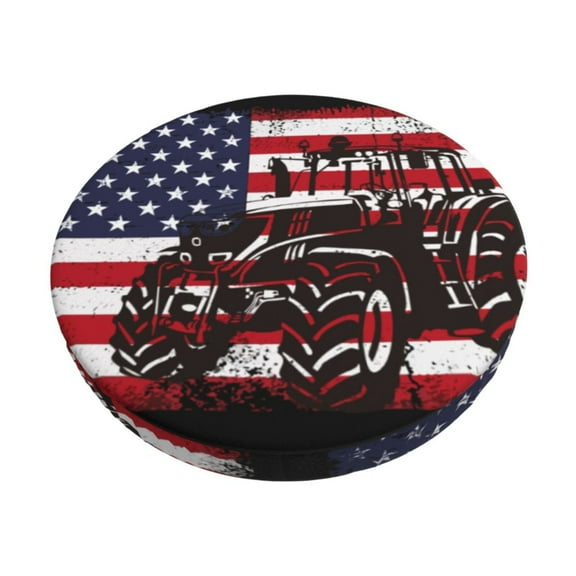 Rateoe USA Vintage Flag Tractor Pattern Round Bar Stool Seat Covers,Washable Stool Cushion Slipcover Elastic Bar Chair Covers for 12-14 Inch Chair-12 inch