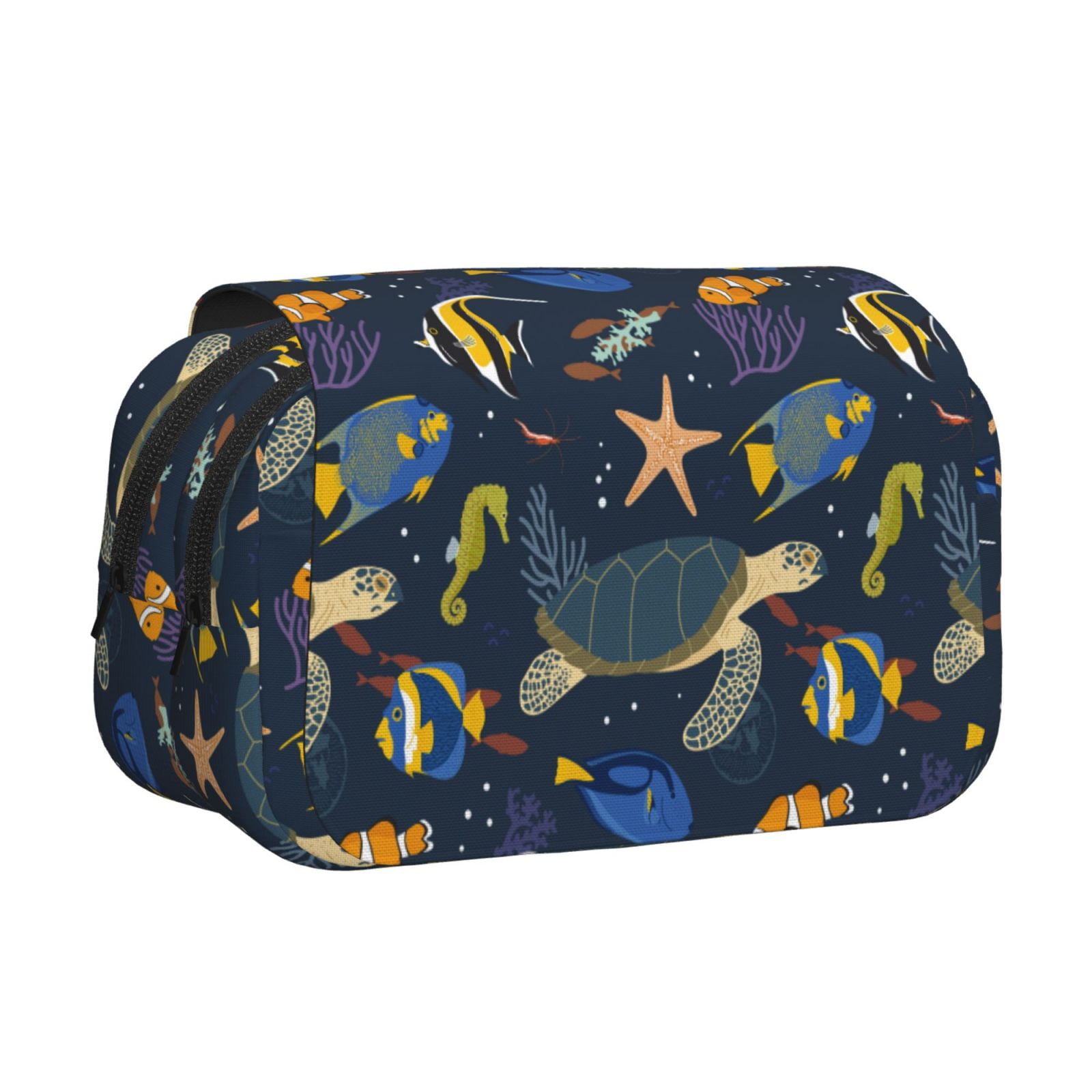 Rateoe Undersea Animals Pattern Double Clamshell Pen Case, Storage Organizer with Two Zipper Compartments– Holds Up to 50 Pencils & Pens