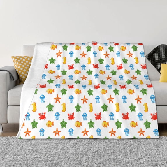 Rateoe Undersea Animals Pattern Flannel Throw Blanket, Ultra-soft Blanket for Bed, Couch, Car, Hypoallergenic Anti-pilling blanket-50"x40"(Horizontal)