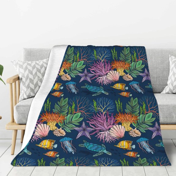 Rateoe Undersea Animals Pattern Flannel Throw Blanket, Ultra-soft Blanket for Bed, Couch, Car, Hypoallergenic Anti-pilling blanket-40"x30"(Vertical)