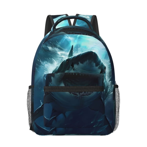 Rateoe Undersea Shark Pattern Durable Student Backpack Laptop Bag- Ergonomic Design, Waterproof Twill Fabric - Ideal for School, Travel, and Outdoor Activities