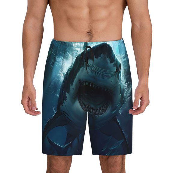 Rateoe Undersea Shark Print Men's Lounge Shorts – Soft & Breathable Pajama Bottoms with Pockets, Elastic Waistband, Lightweight Sleepwear for Nightwear & Loungewear-3X-Large