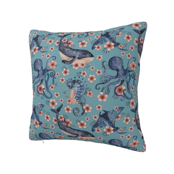 Rateoe Underwater Animals and Flowers Pattern Throw Pillow Cover Premium Pillow Stuffer Sham Square for Decorative Cushion Bed Couch Sofa(Pillow insert not included)