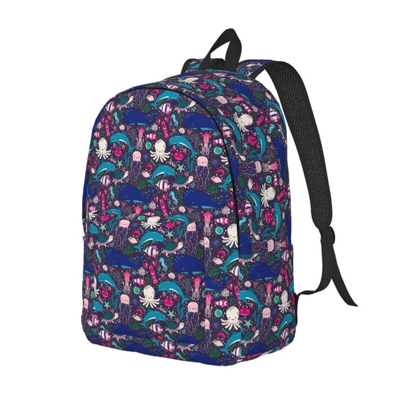 Rateoe Underwater Animals Pattern Durable Canvas Backpack for Men & Women – Stylish & Lightweight – Adjustable Straps, Multiple Pockets – Fits 15-17 Inch LaptopsMedium