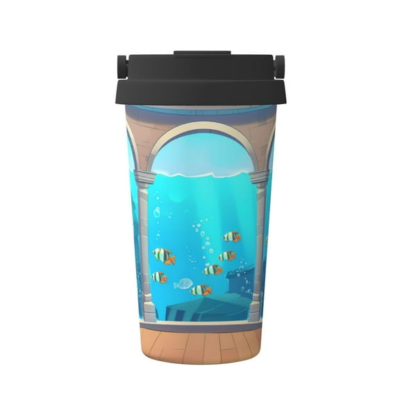 Rateoe Underwater Aquarium Arches Pattern Travel Coffee Mug Tumbler with Flip Lid | Reusable Insulated Stainless Steel Cold Brew Iced Coffee Cup Thermos