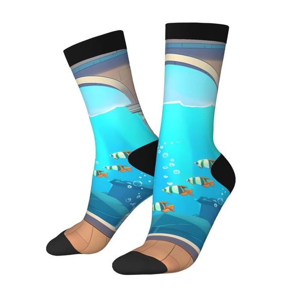 Rateoe Underwater Aquarium Arches for Women Casual Calf Socks - Cute Crew Socks - Thin Soft Above Ankle Socks Size 5-11