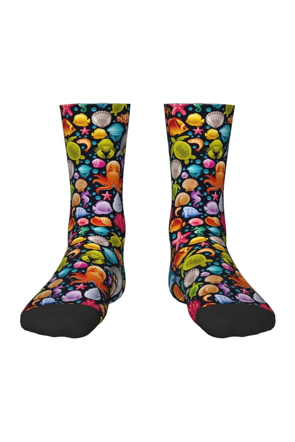 Underwater Diving Animals Pattern Children's Socks, Socks Gifts ,kids Crew Soft Cotton Socks , Moisture-Wicking, Durable, Ideal for Daily Wear & Sports