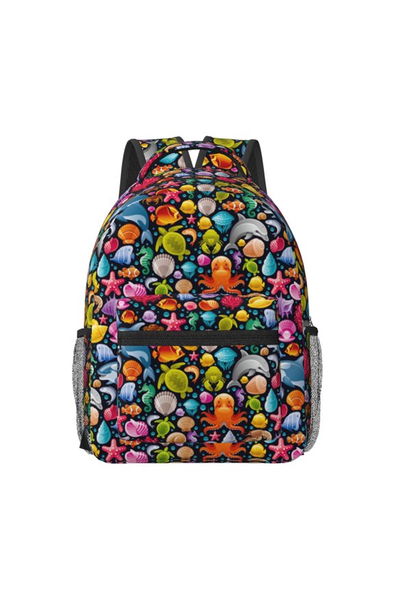 Underwater Diving Animals Pattern Durable Student Backpack Laptop Bag- Ergonomic Design, Waterproof Twill Fabric - Ideal for School, Travel, and Outdoor Activities