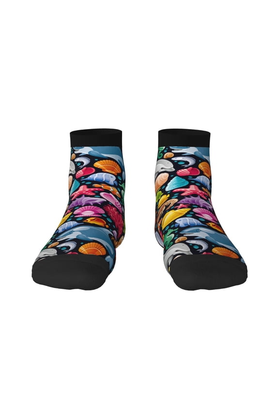 Underwater Diving Animals Pattern Quarter Crew Socks,Toe Seamed Ankle Socks,Cotton Cushioned Breathable Athletic Crew Sports Socks