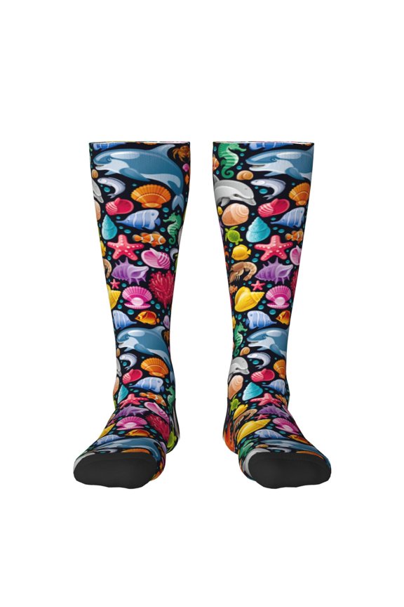 Underwater Diving Animals Pattern Women’s Knee High Crew Socks,Trouser Socks Comfortable, Breathable, Moisture-Wicking and Soft