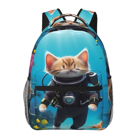 Rateoe Underwater Diving Cat Pattern Casual Backpack for School, Work, Travel  Adjustable Straps, Multiple Compartments  Ergonomic Design, Fits Laptops and Tablets