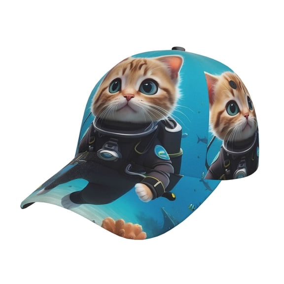 Rateoe Underwater Diving Cat Pattern Mens Baseball Cap Adjustable Curved Brim Hat, Soft Cotton Sports Cap for Outdoor, Casual, and Everyday Wear, Comfortable & Breathable