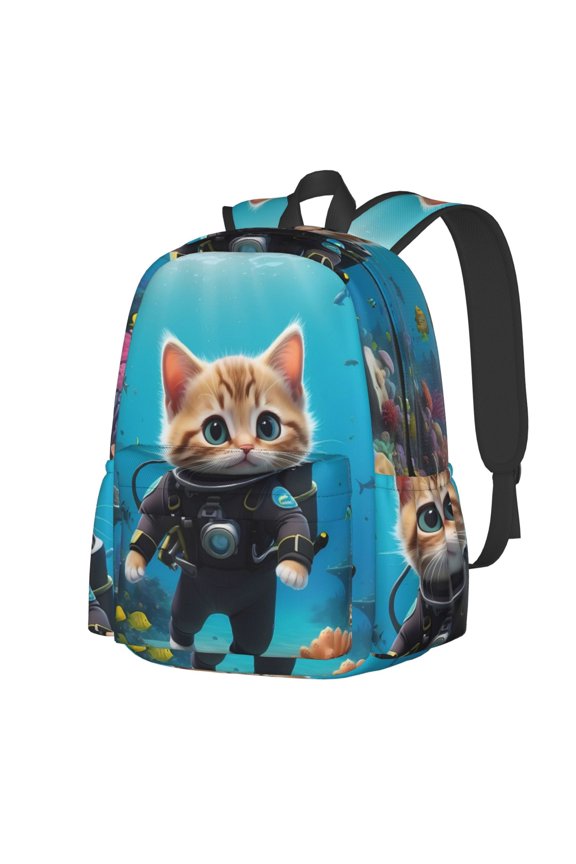Underwater Diving Cat Pattern Student Backpack,Backpack for School,Lightweight Bag,Travel Backpack,Outdoor Backpack,Large Capacity Backpack