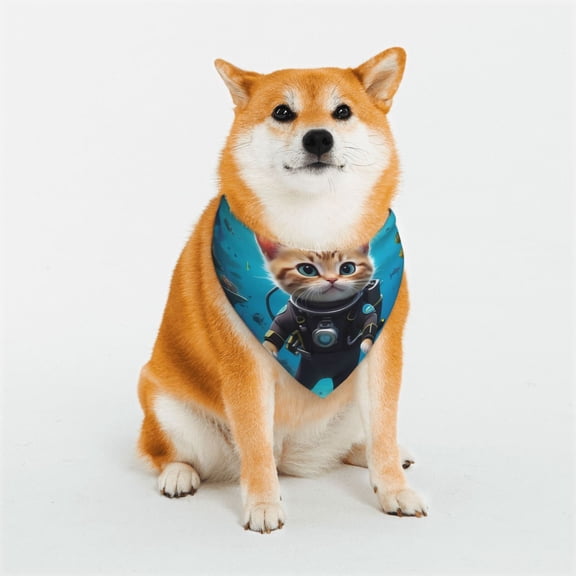 Rateoe Underwater Diving Cat Print Pet Scarf for Dogs and Cats – Stylish Reflective Design, Breathable & Durable Pet Bandana with Quick-Release Buckle-Medium
