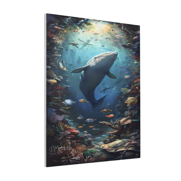Rateoe Underwater Dolphin Pattern Decorative Picture – Unique Modern Wall Art, Ready-to-Hang Canvas Print for Home (Vertical)