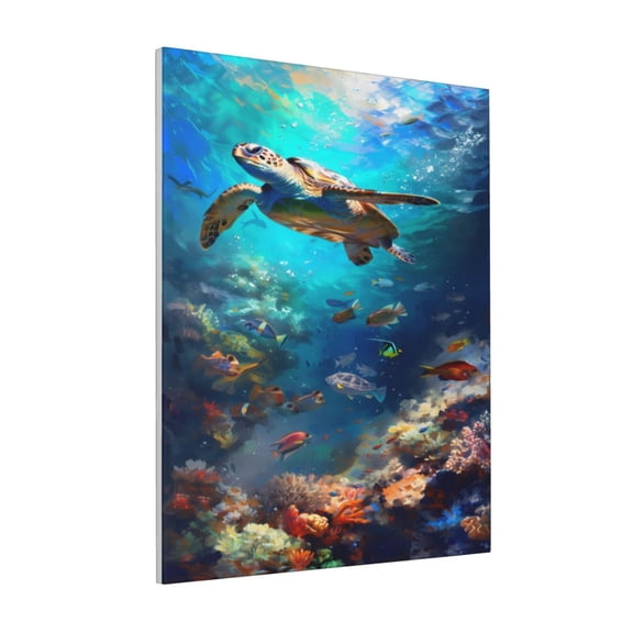Rateoe Underwater Fish Turtle Pattern Decorative Picture – Unique Modern Wall Art, Ready-to-Hang Canvas Print for Home (Vertical)