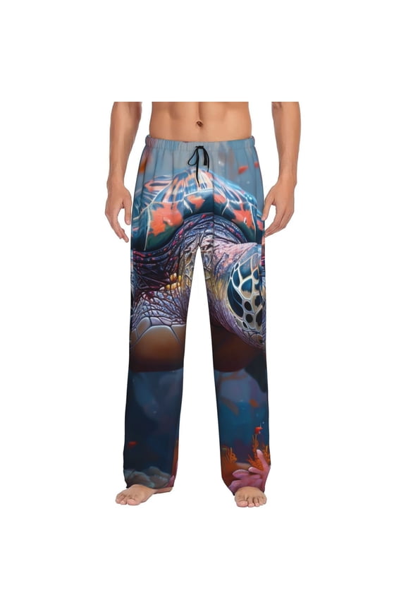 Underwater Lazy Turtle Pattern Men’s Ultra-Soft Comfy Pajama Lounge Pants Sleepwear,Comfortable Lounge Wear,lightweight Pajamas, Casual Home Wear-Small
