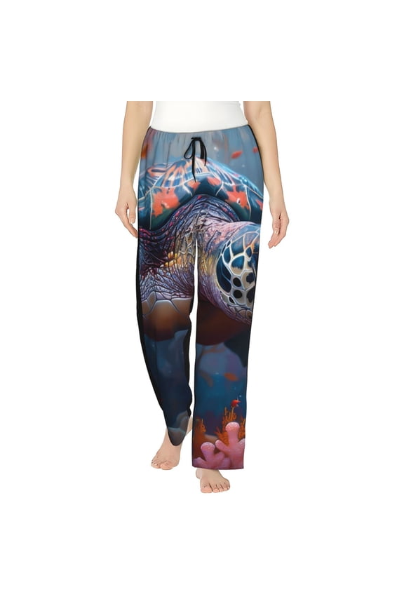 Underwater Lazy Turtle Pattern Women’s Ultra-Soft Comfy Pajama Lounge Pants Sleepwear,Comfortable Lounge Wear,lightweight Pajamas, Casual Home Wear-X-Large