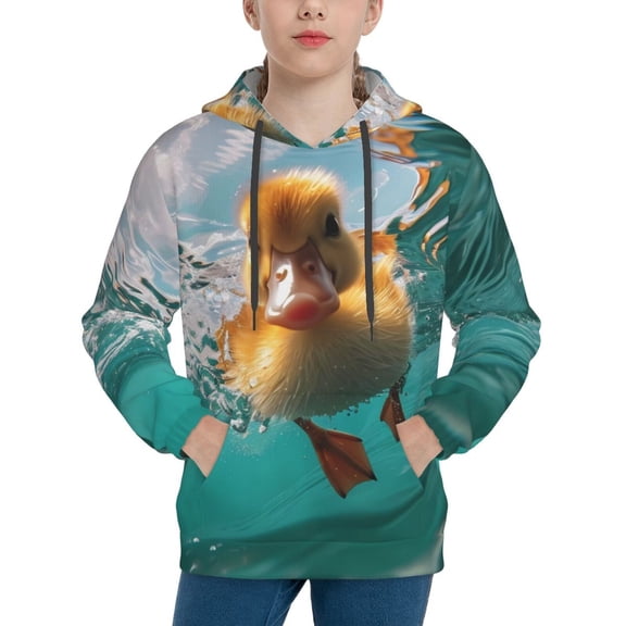 Rateoe Underwater Swimming Duck Pattern Boys Hoodie, Youth Pullover Hooded Sweatshirt, Kangaroo Pocket Hoodie for Kids-