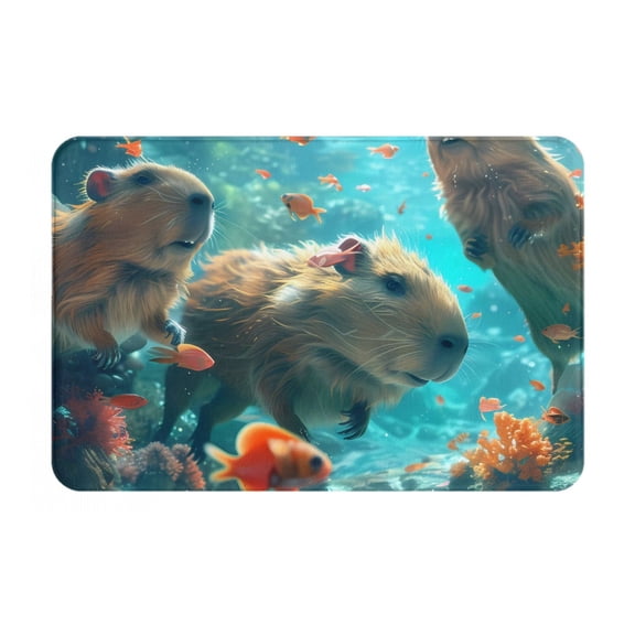 Rateoe Underwater Swimming Guinea Pig Pattern Flannel Door Mat Indoor Outdoor Entrance, Waterproof All-Weather Doormat,Fade Resistant, Low Profile Entryway Mat 16x24in