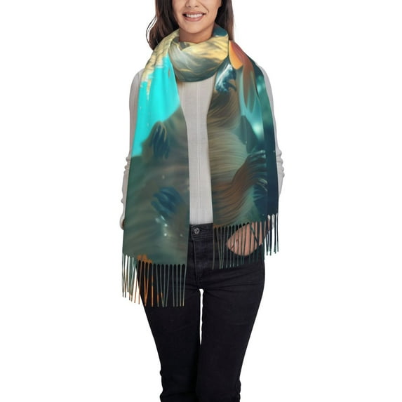 Rateoe Underwater Swimming Guinea Pig Women's Traditional Scarf Wrap Tassel Shawl Fringes Neck Head Shawl Retro Scarf