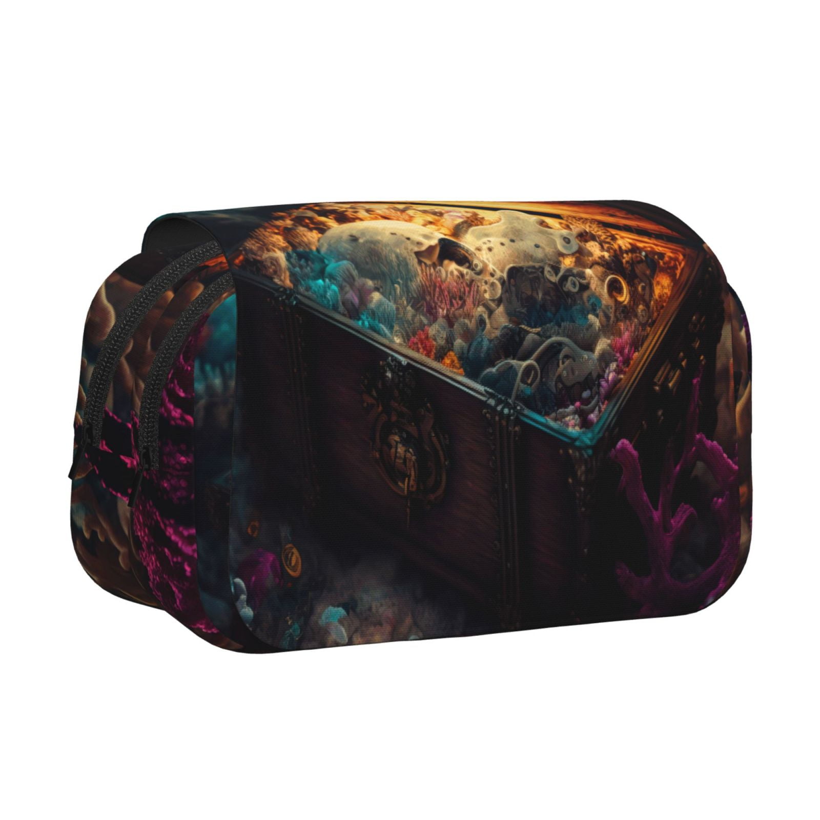 Rateoe Underwater Treasure Chest Pattern Double Clamshell Pen Case, Storage Organizer with Two Zipper Compartments– Holds Up to 50 Pencils & Pens